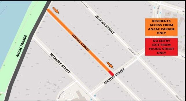 Map of Young Street and temporary road restriction - November 2024