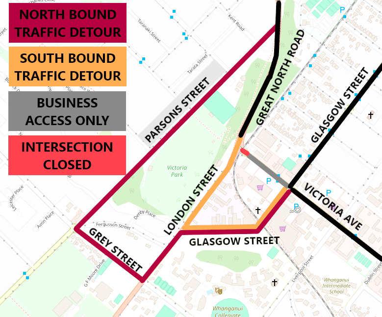 A map of detours in place during the Victoria Ave/London St intersection closure on Sunday January 26 2025