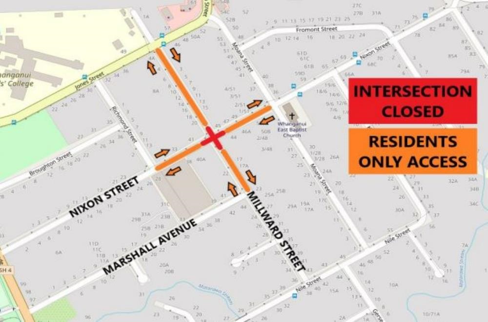 Map of Millward St and Nixton St through-traffic closure in September 2024